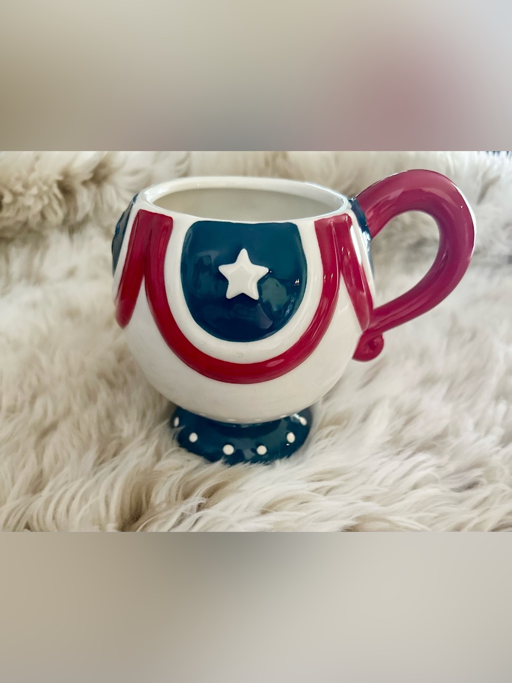 Johanna Parker Carnival Cottage Patriotic Mug Red White Blue Americana Pedestal - Picture 2 of 5